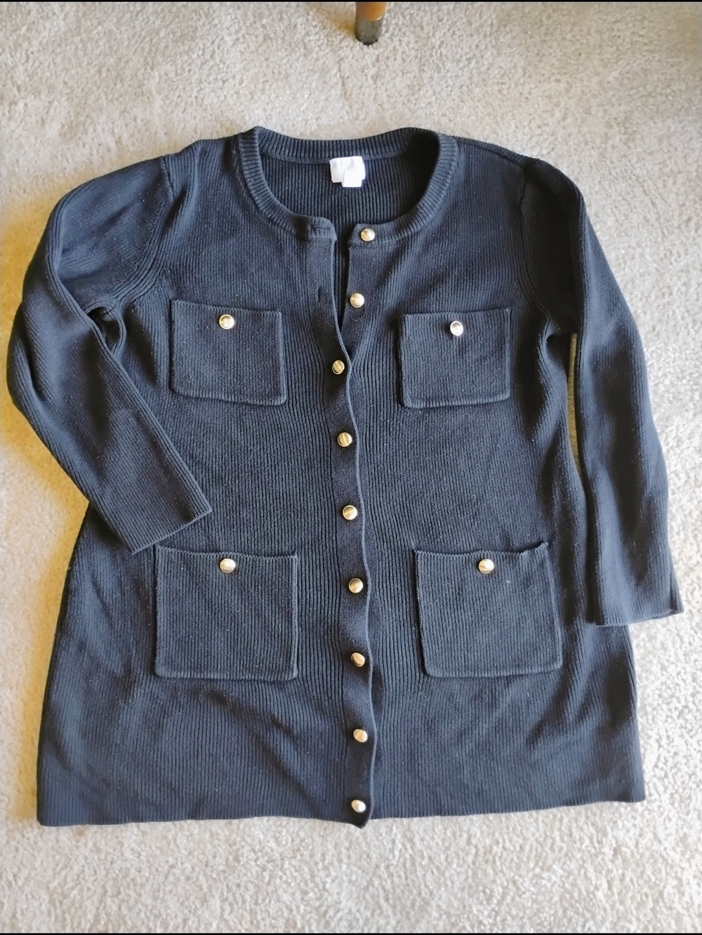 H&M Black Button-Front Sweater Dress with Patch Pockets